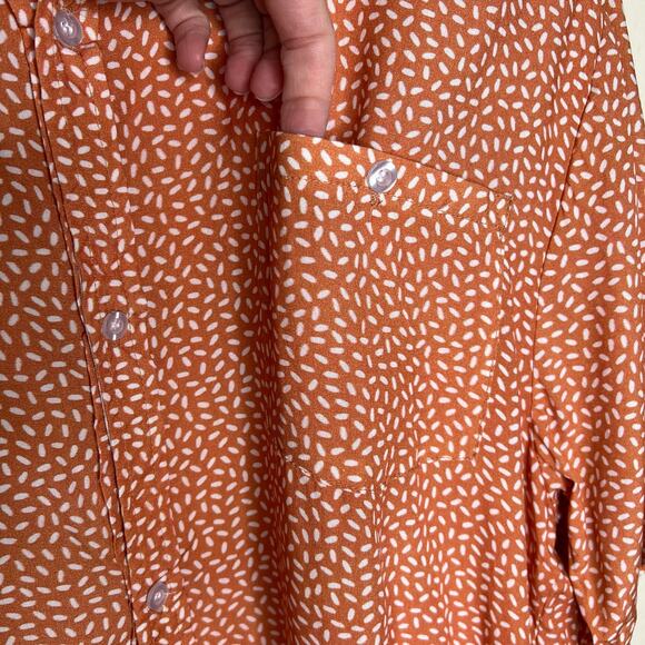 Allfenix Button Up Shirt Medium Mens Orange Earth Montana Cabana Rayon Spotted - Picture 5 of 9
